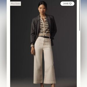 Maeve Anthropologie ivory The Colette cropped wide leg Corduroy pants size 28